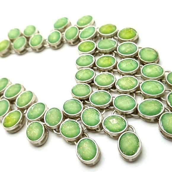 Green & Silver-tone Faceted Iridescent Faux Stone Necklace - Picture 4 of 15